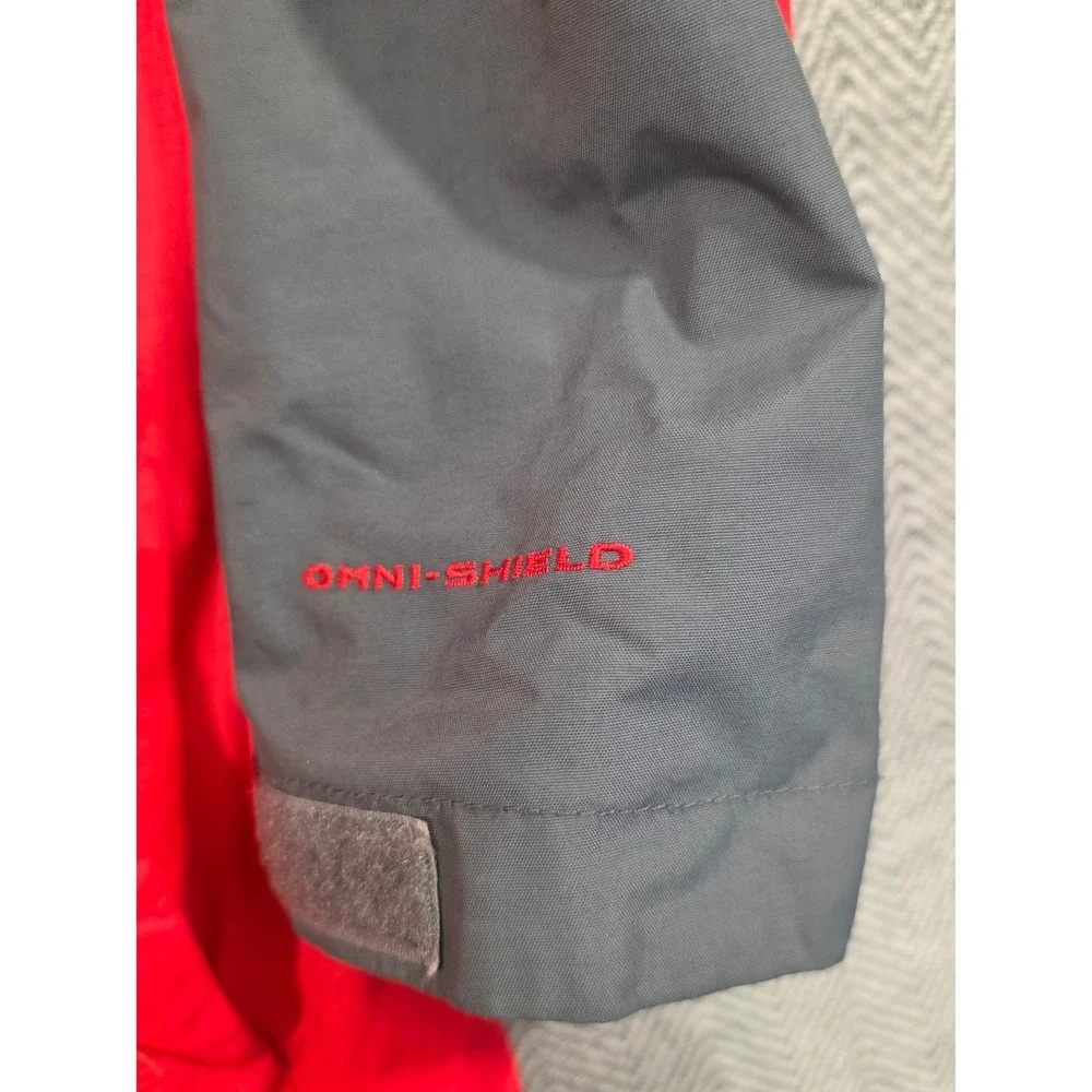 Columbia Boys M 10/12‎ Red Grey Interchange Omni-Shield Hooded Shell Jacket
